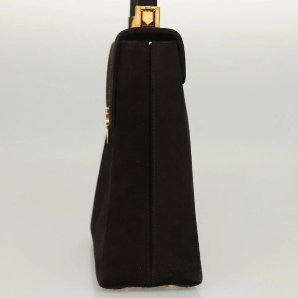 Salvatore Ferragamo Gancini Hand Bag Suede 2way Black Gold Auth BA2414 - Picture 6 of 16